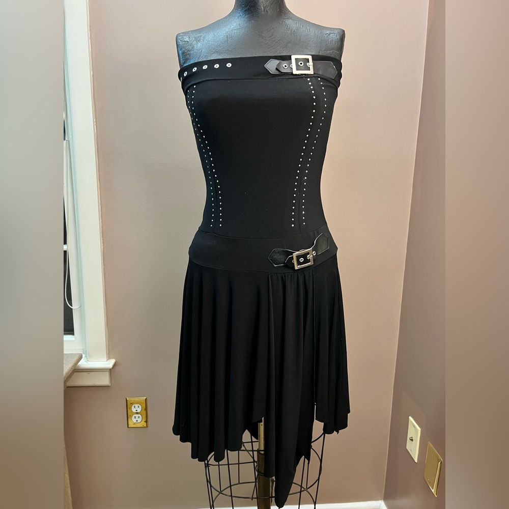 Y2K Goth Baddie Studded Asymmetrical Black Party Dress Hannah Montana Size S